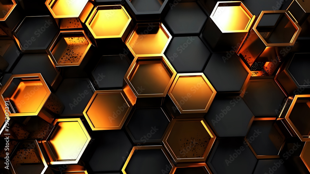 Poster abstract honeycomb pattern with metallic glow. stylish hexagonal honeycomb pattern with a metallic s