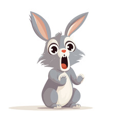 Scared grey rabbit screaming holding his head