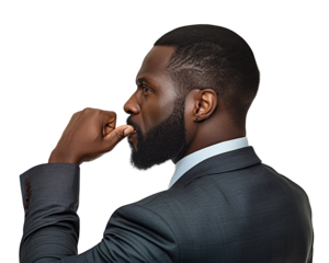 Business man serious emotions in transparent background