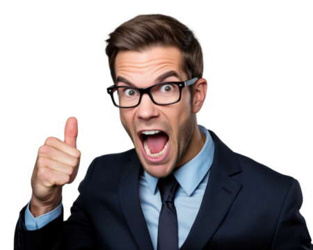 Business man serious emotions in transparent background