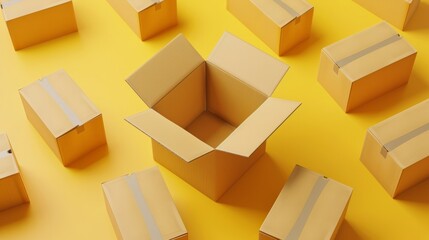Open cardboard box with soft filling, online shopping concept generative ai - obrazy, fototapety, plakaty