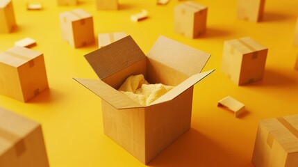 Open cardboard box with soft filling, online shopping concept generative ai