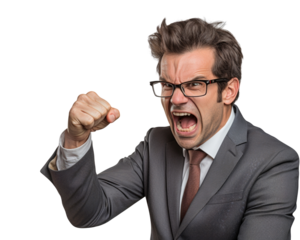 Business man serious emotions in transparent background
