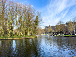 Fototapeta premium Views of the Westlandgracht canal in Amsterdam in winter