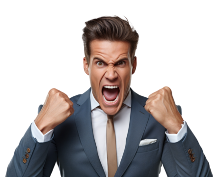 Business man serious emotions in transparent background