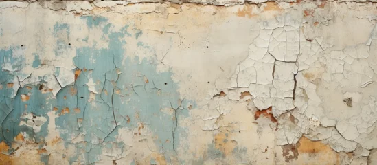 Zelfklevend Fotobehang Verweerde muur Chipped and Cracked Vintage Wallpaper on an Old Flat Wall