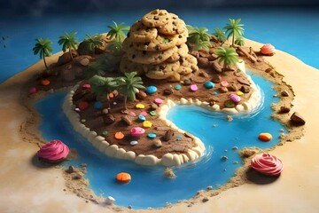 cookies and cake island illustration art landscape footage
