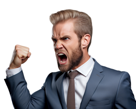 Business man serious emotions in transparent background