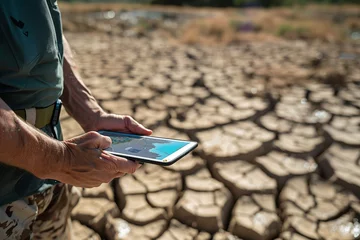 Tuinposter Environmental Scientist Analyzing Drought Conditions on Tablet © Centric 