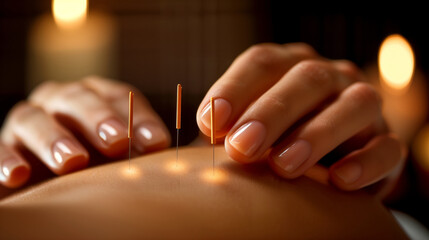 Acupuncture, acupuncture, an effective method of treatment, Oriental medicine, the doctor inserts thin needles into important points of the patient's body, getting rid of pain