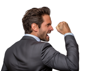 Business man serious emotions in transparent background