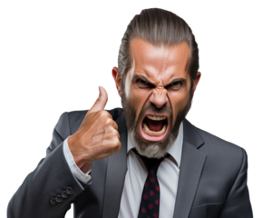 Business man serious emotions in transparent background