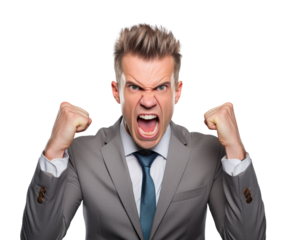 Business man serious emotions in transparent background