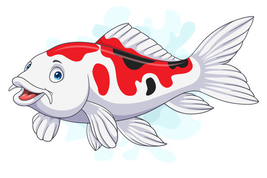 Cartoon funny koi fish on white background