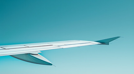Against the backdrop of a vibrant blue sky, the wing of an airplane slices through the air with grace and precision