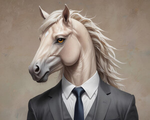 Mythical Creature in Suit and Tie: Pegasus Portrait Gen AI