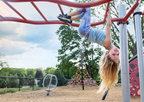 Up-side-down on the monkeybars
