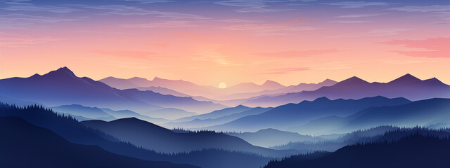 Pastel Mountain Range at Dawn Panorama