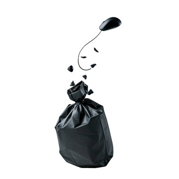 computer mouse falling from hole in the bag, PNG no background image