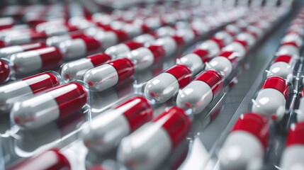 Fototapeta premium White and red capsules, pharmaceutical concept generative ai