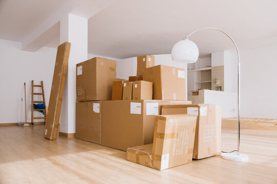 Boxes and furniture during a moving 