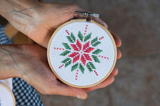 Handmade cross-stitch Christmas decoration