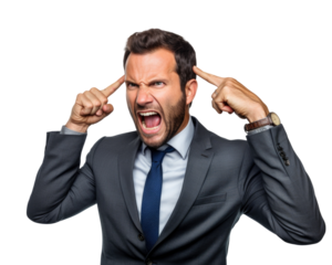 Business man serious emotions in transparent background