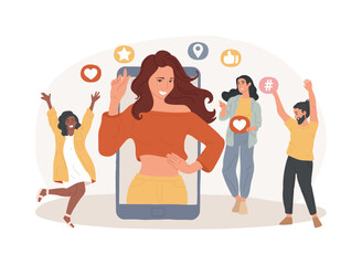 Social media star isolated concept vector illustration. Influencer, social media reach and engagement, celebrity account monetization, personal blog, star content creation vector concept.