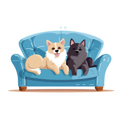 sofa with dog and cat flat vector illustration i