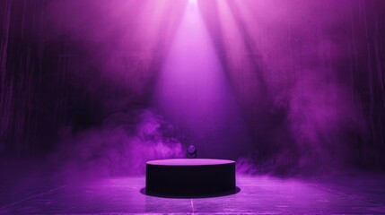 Podium illuminated by a moody purple studio background generative ai