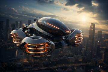 空を飛ぶ未来の車「AI生成画像」 - obrazy, fototapety, plakaty
