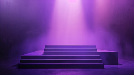 Podium illuminated by a moody purple studio background generative ai