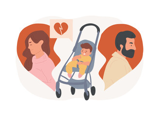 Child custody isolated concept vector illustration. Child cart, marriage dissolution, family conflict, parents divorce, visitation rights, break up, family law, alimony vector concept. - 759307711