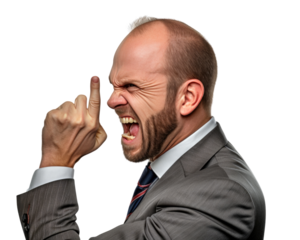 Business man serious emotions in transparent background