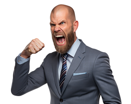 Business man serious emotions in transparent background