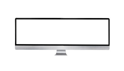 Ultra-wide desktop computer screen mockup isolated on transparent background, png file.