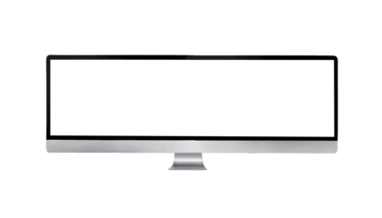 Ultra-wide desktop computer screen mockup isolated on transparent background, png file.