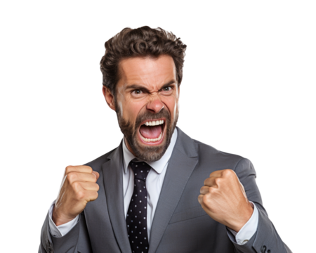 Business man serious emotions in transparent background