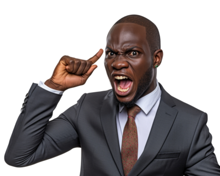 Business man serious emotions in transparent background