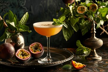 Passion fruit martini, with warm tones and soft focus