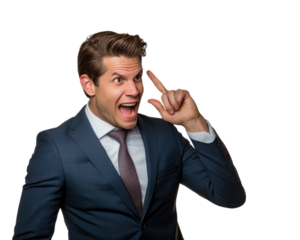 Business man serious emotions in transparent background