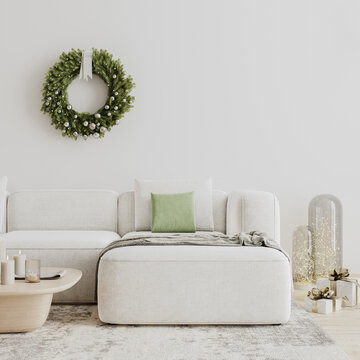 Livng room interior decorated for Christmas, 3d render