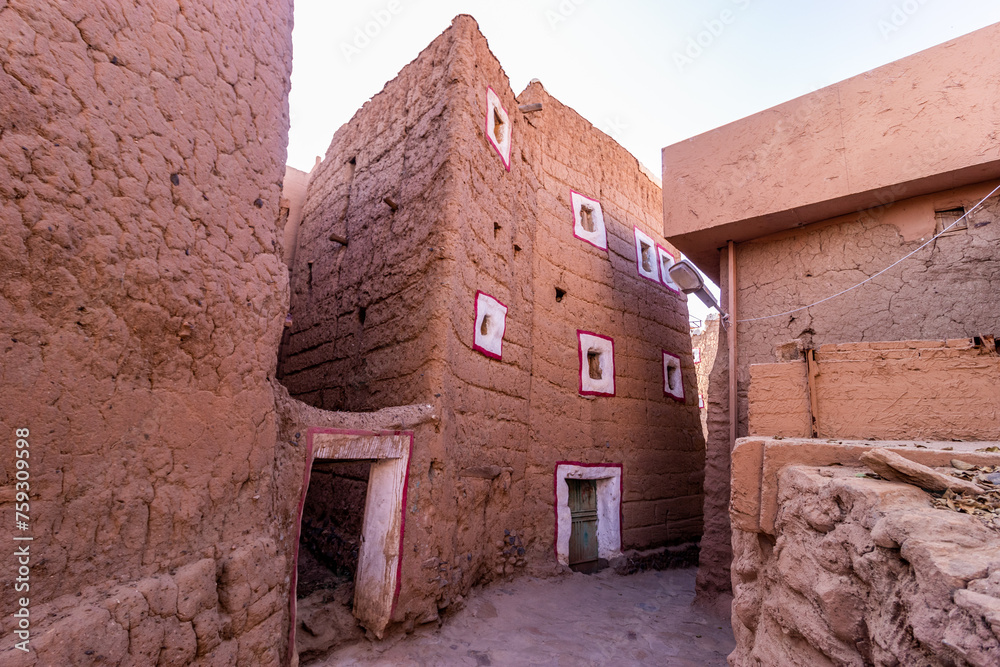 Wall mural traditional mud-brick houses in dhahran al janub, saudi arabia