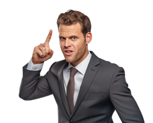 Business man serious emotions in transparent background