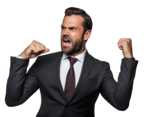 Business man serious emotions in transparent background