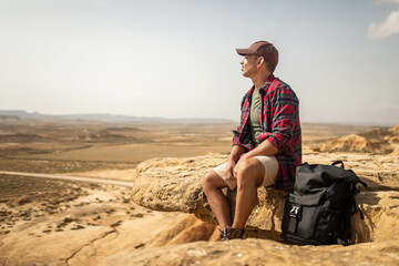 young man in the desert of bardenas reales