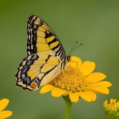 Fototapeta premium Close-Up of a Vibrant Yellow Butterfly Pollinating on a Sunny Day