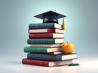 Online education, E-learning concept. stack of books. 3d render illustration