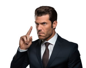 Business man serious emotions in transparent background