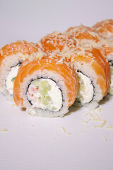 sushi roll with fresh fish seafood and rice